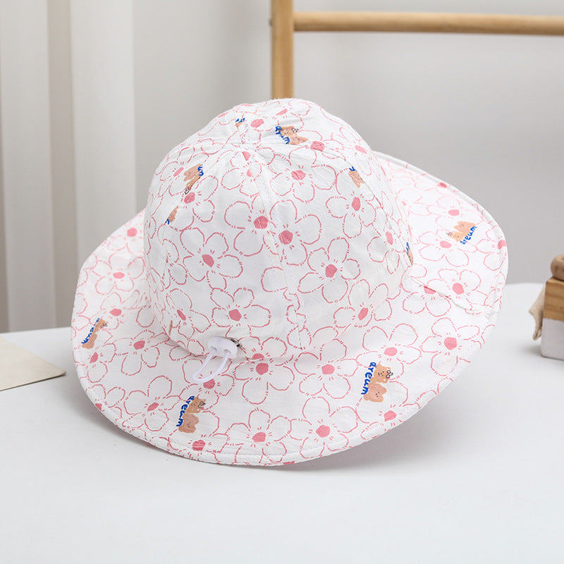 Wholesale Cotton Little Bear Pattern Big Eave Children's Fisherman Hat